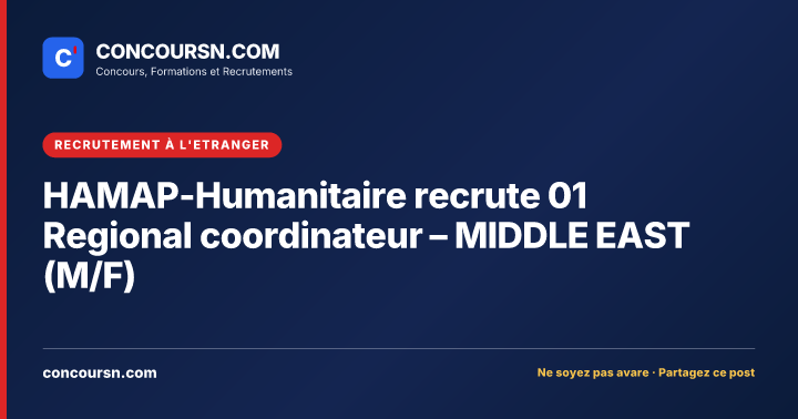 Illustration de l’article : HAMAP-Humanitaire recrute 01 Regional coordinateur – MIDDLE EAST (M/F)