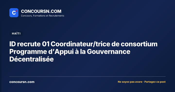 Illustration de l’article : ID recrute 01 Coordinateur/trice de consortium Programme d’Appui à la Gouvernance Décentralisée