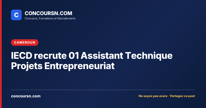 IECD recrute 01 Assistant Technique Projets Entrepreneuriat