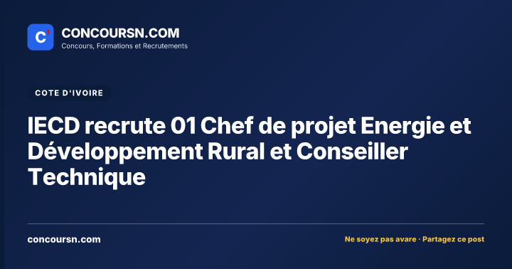 IECD recrute 01 Chef de projet Energie et Développement Rural et Conseiller Technique