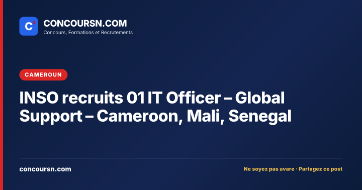 INSO recruits 01 IT Officer – Global Support – Cameroon, Mali, Senegal