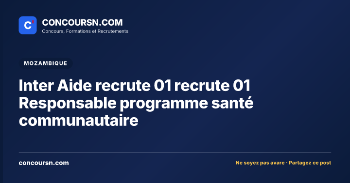 Illustration de l’article : Inter Aide recrute 01 recrute 01 Responsable programme santé communautaire