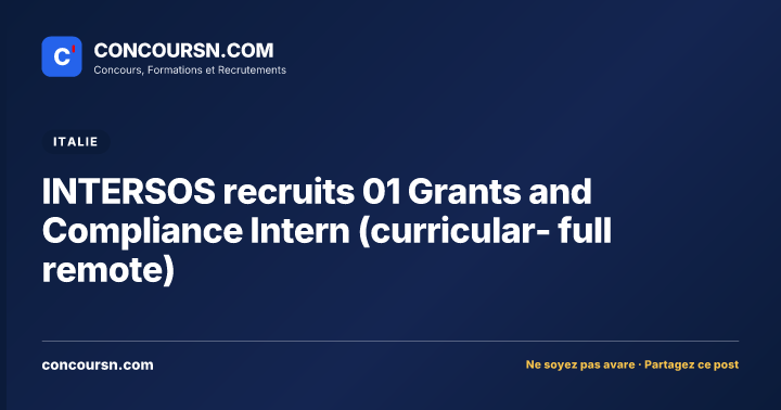 INTERSOS recruits 01 Grants and Compliance Intern (curricular- full remote)