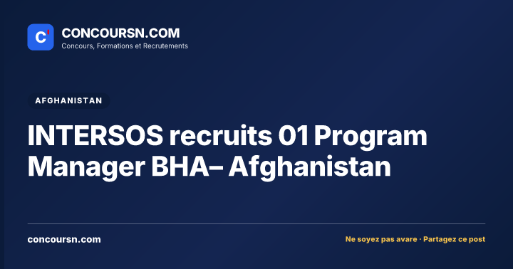 INTERSOS recruits 01 Program Manager BHA– Afghanistan