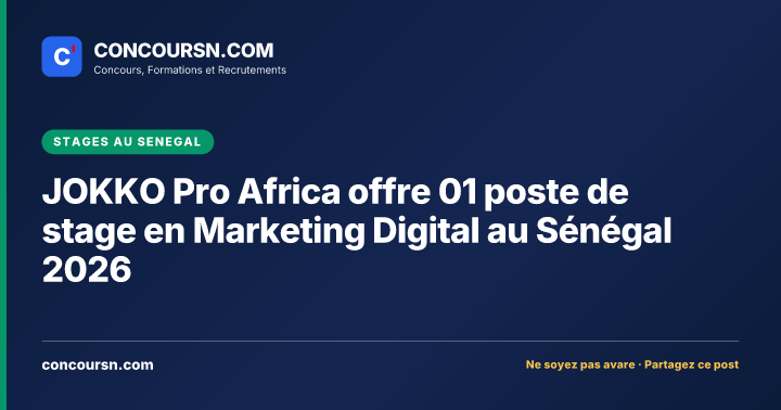 Illustration de l’article : JOKKO Pro Africa offre 01 poste de stage en Marketing Digital au Sénégal 2026