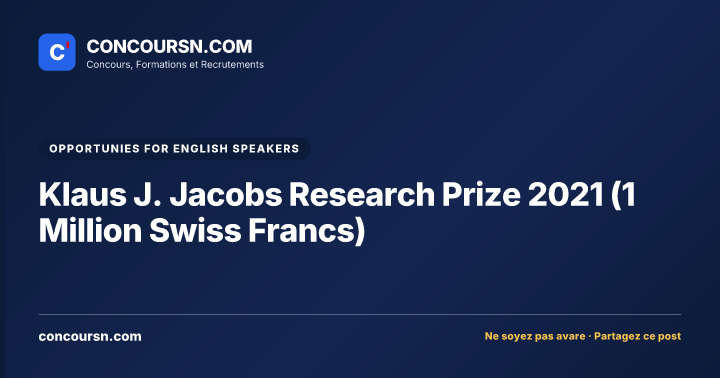 Klaus J. Jacobs Research Prize 2021 (1 Million Swiss Francs)