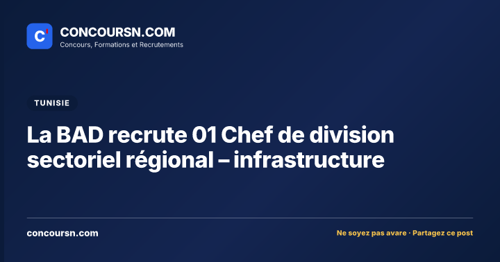 La BAD recrute 01 Chef de division sectoriel régional – infrastructure