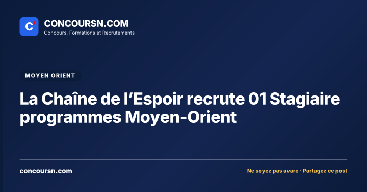 La Chaîne de l’Espoir recrute 01 Stagiaire programmes Moyen-Orient