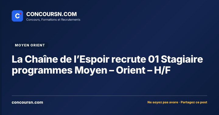 La Chaîne de l’Espoir recrute 01 Stagiaire programmes Moyen – Orient – H/F
