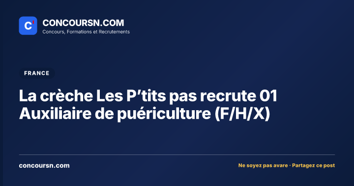Illustration de l’article : La crèche Les P’tits pas recrute 01 Auxiliaire de puériculture (F/H/X)