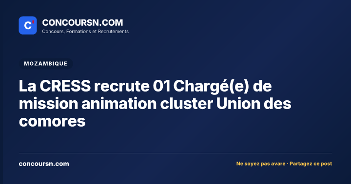 Illustration de l’article : La CRESS recrute 01 Chargé(e) de mission animation cluster Union des comores