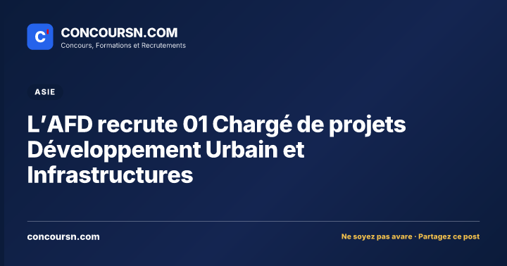 L’AFD recrute 01 Chargé de projets Développement Urbain et Infrastructures