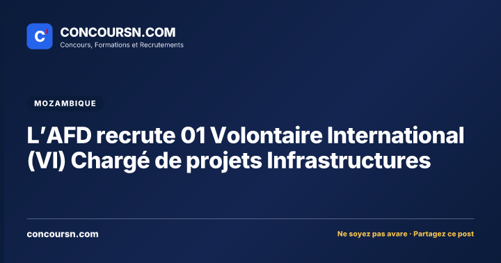 L’AFD recrute 01 Volontaire International (VI) Chargé de projets Infrastructures