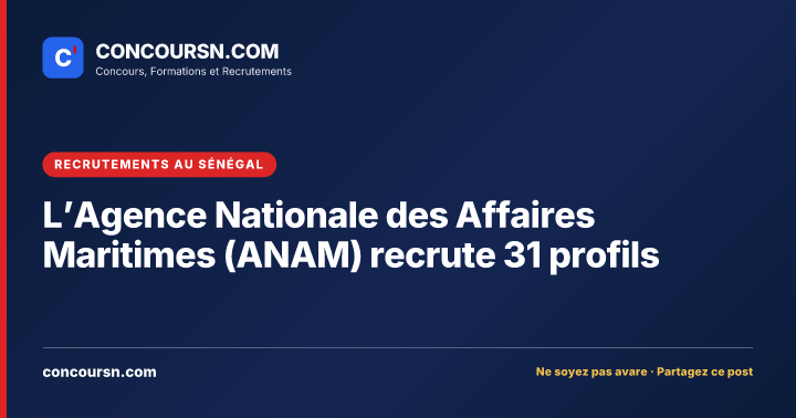 Illustration de l’article : L’Agence Nationale des Affaires Maritimes (ANAM) recrute 31 profils