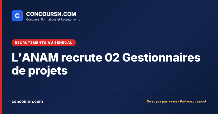 Illustration de l’article : L’ANAM recrute 02 Gestionnaires de projets