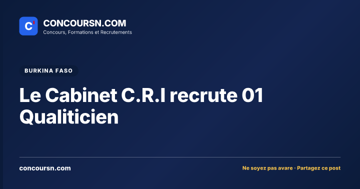 Illustration de l’article : Le Cabinet C.R.I recrute 01 Qualiticien