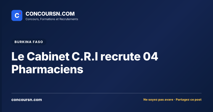 Illustration de l’article : Le Cabinet C.R.I recrute 04 Pharmaciens