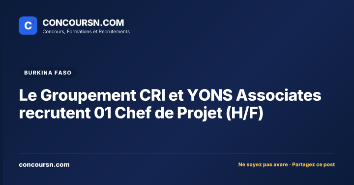 Illustration de l’article : Le Groupement CRI et YONS Associates recrutent 01 Chef de Projet (H/F)