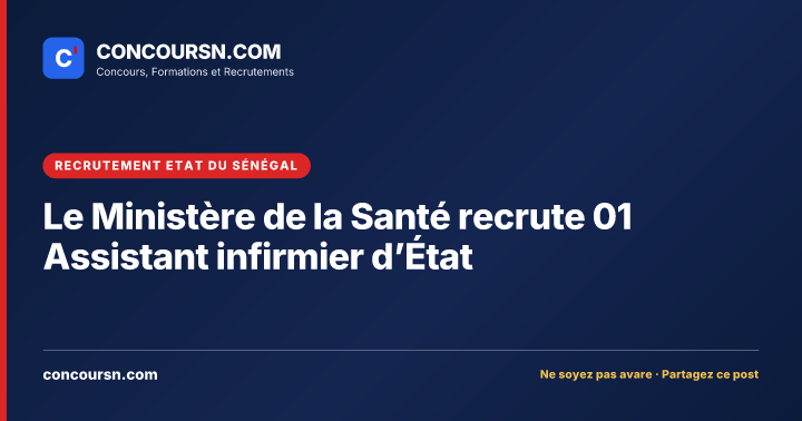 Illustration de l’article : Le Ministère de la Santé recrute 01 Assistant infirmier d’État