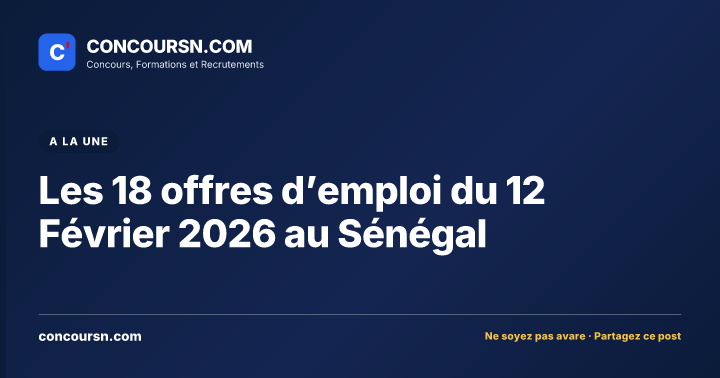 Illustration de l’article : Les 18 offres d’emploi du 12 Février 2026 au Sénégal