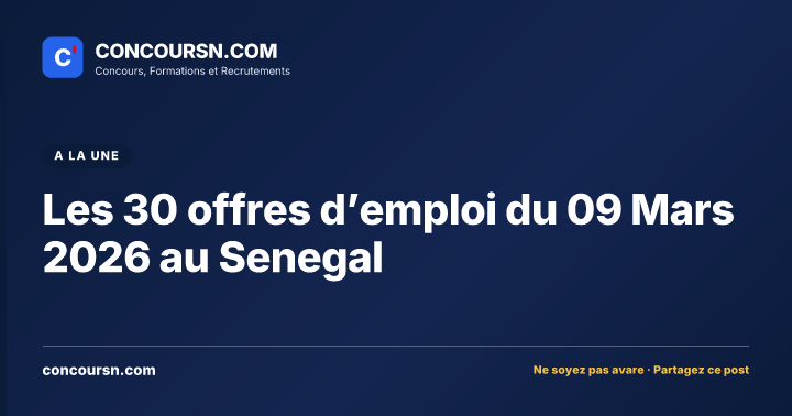 Illustration de l’article : Les 30 offres d’emploi du 09 Mars 2026 au Senegal