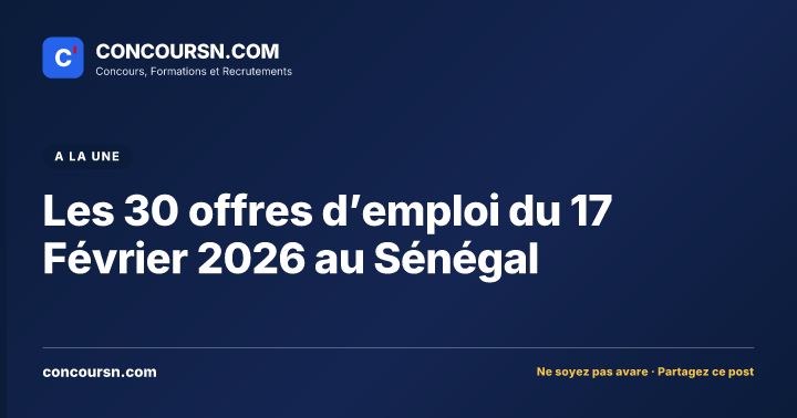 Illustration de l’article : Les 30 offres d’emploi du 17 Février 2026 au Sénégal