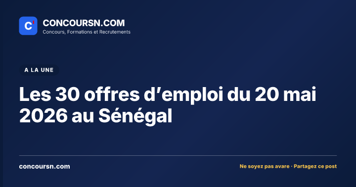 Les 30 offres d’emploi du 20 mai 2026 au Sénégal