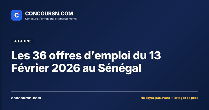 Illustration de l’article : Les 36 offres d’emploi du 13 Février 2026 au Sénégal