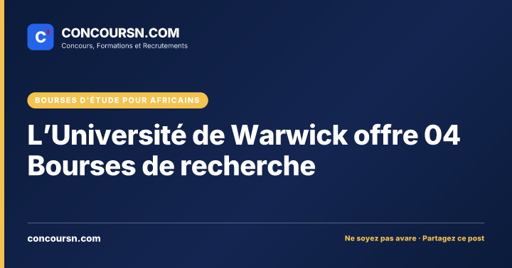 Illustration de l’article : L’Université de Warwick offre 04 Bourses de recherche