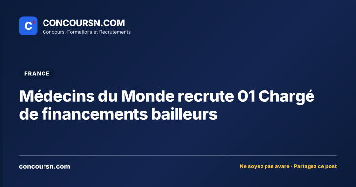 Illustration de l’article : Médecins du Monde recrute 01 Chargé de financements bailleurs