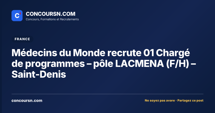 Illustration de l’article : Médecins du Monde recrute 01 Chargé de programmes – pôle LACMENA (F/H) – Saint-Denis