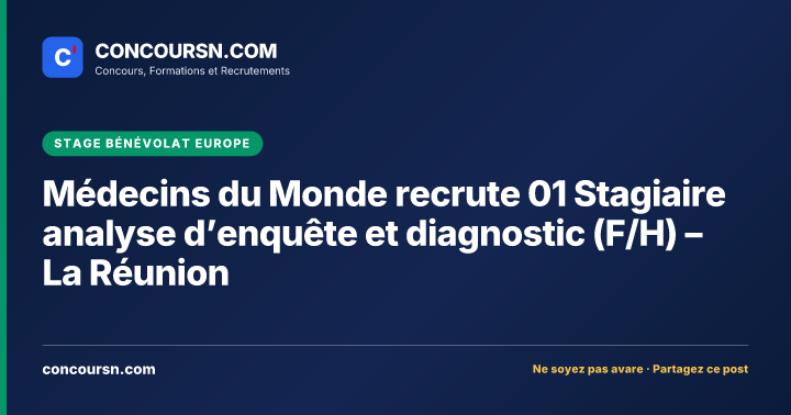 Illustration de l’article : Médecins du Monde recrute 01 Stagiaire analyse d’enquête et diagnostic (F/H) – La Réunion
