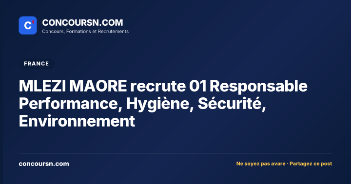 Illustration de l’article : MLEZI MAORE recrute 01 Responsable Performance, Hygiène, Sécurité, Environnement