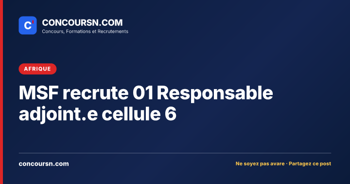 MSF recrute 01 Responsable adjoint.e cellule 6