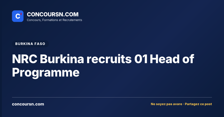 NRC Burkina recruits 01 Head of Programme