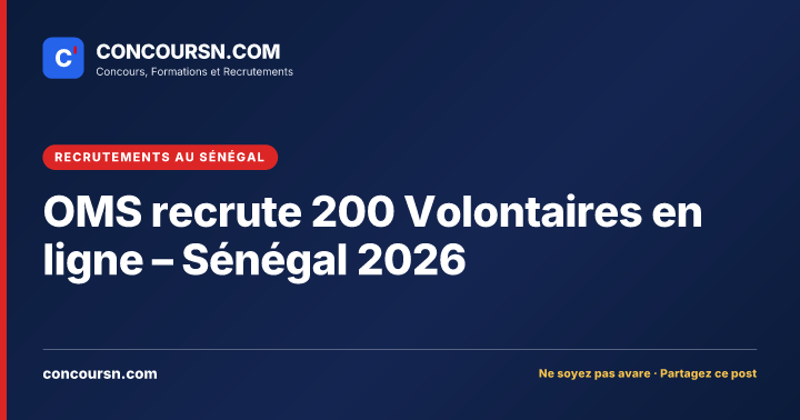 Illustration de l’article : OMS recrute 200 Volontaires en ligne – Sénégal 2026