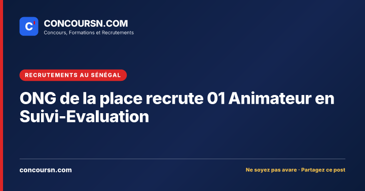 Illustration de l’article : ONG de la place recrute 01 Animateur en Suivi-Evaluation