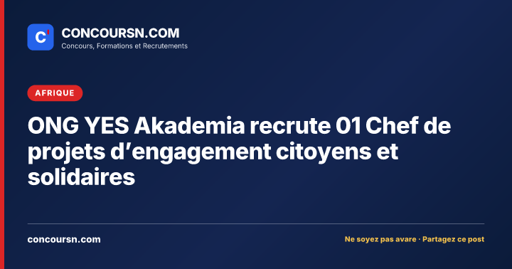 Illustration de l’article : ONG YES Akademia recrute 01 Chef de projets d’engagement citoyens et solidaires