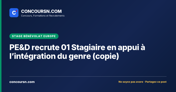 Illustration de l’article : PE&D recrute 01 Stagiaire en appui à l’intégration du genre (copie)