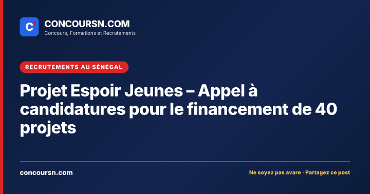 Illustration de l’article : Projet Espoir Jeunes – Appel à candidatures pour le financement de 40 projets