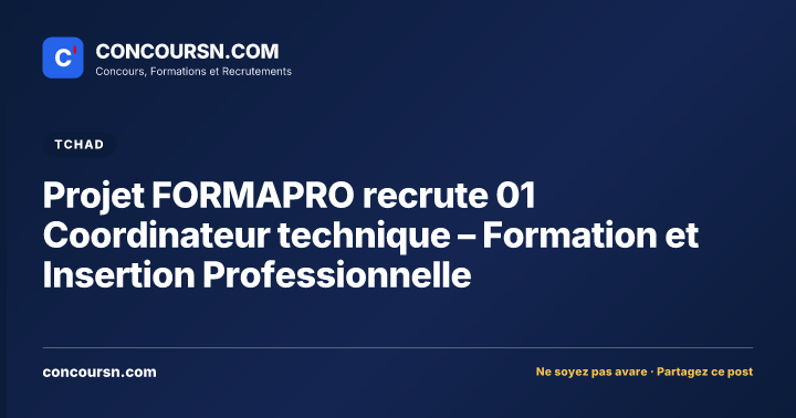 Illustration de l’article : Projet FORMAPRO recrute 01 Coordinateur technique – Formation et Insertion Professionnelle