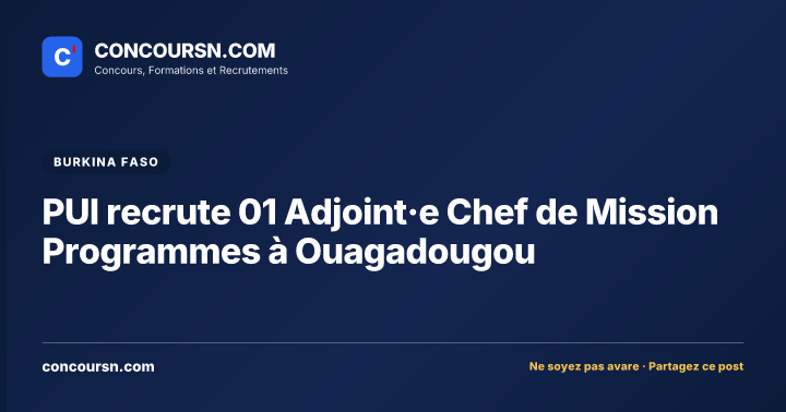 PUI recrute 01 Adjoint·e Chef de Mission Programmes à Ouagadougou