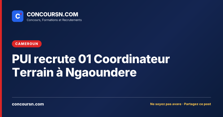 PUI recrute 01 Coordinateur Terrain à Ngaoundere