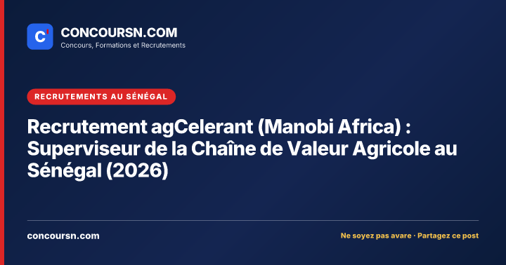 Illustration de l’article : Recrutement agCelerant (Manobi Africa) : Superviseur de la Chaîne de Valeur Agricole au Sénégal (2026)