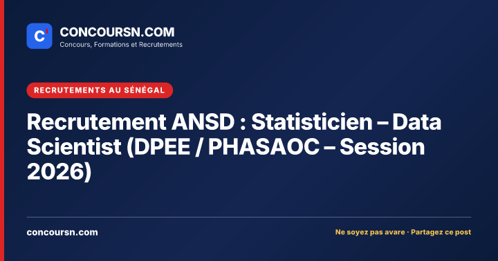 Illustration de l’article : Recrutement ANSD : Statisticien – Data Scientist (DPEE / PHASAOC – Session 2026)