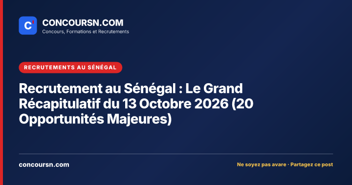 Illustration de l’article : Recrutement au Sénégal : Le Grand Récapitulatif du 13 Octobre 2026 (20 Opportunités Majeures)