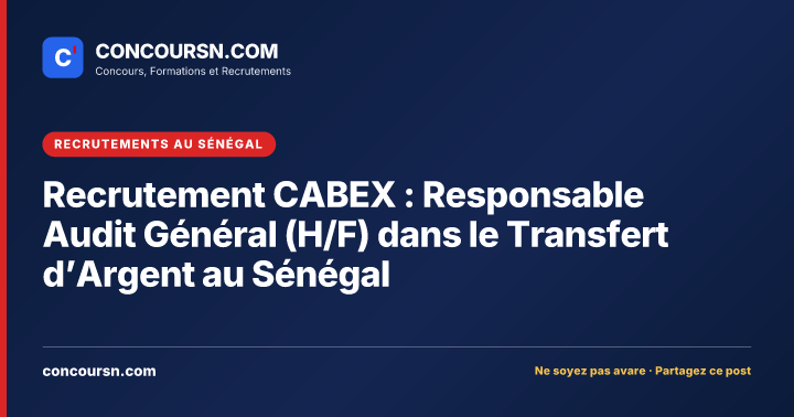 Illustration de l’article : Recrutement CABEX : Responsable Audit Général (H/F) dans le Transfert d’Argent au Sénégal