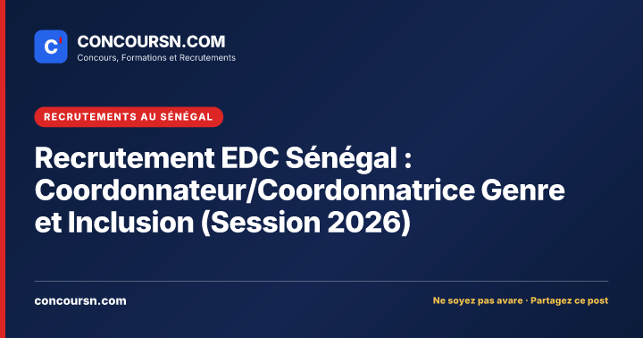 Illustration de l’article : Recrutement EDC Sénégal : Coordonnateur/Coordonnatrice Genre et Inclusion (Session 2026)