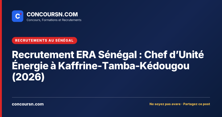 Illustration de l’article : Recrutement ERA Sénégal : Chef d’Unité Énergie à Kaffrine-Tamba-Kédougou (2026)