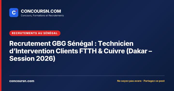 Illustration de l’article : Recrutement GBG Sénégal : Technicien d’Intervention Clients FTTH & Cuivre (Dakar – Session 2026)